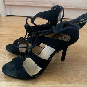 Qupid Black Lace up Heels
